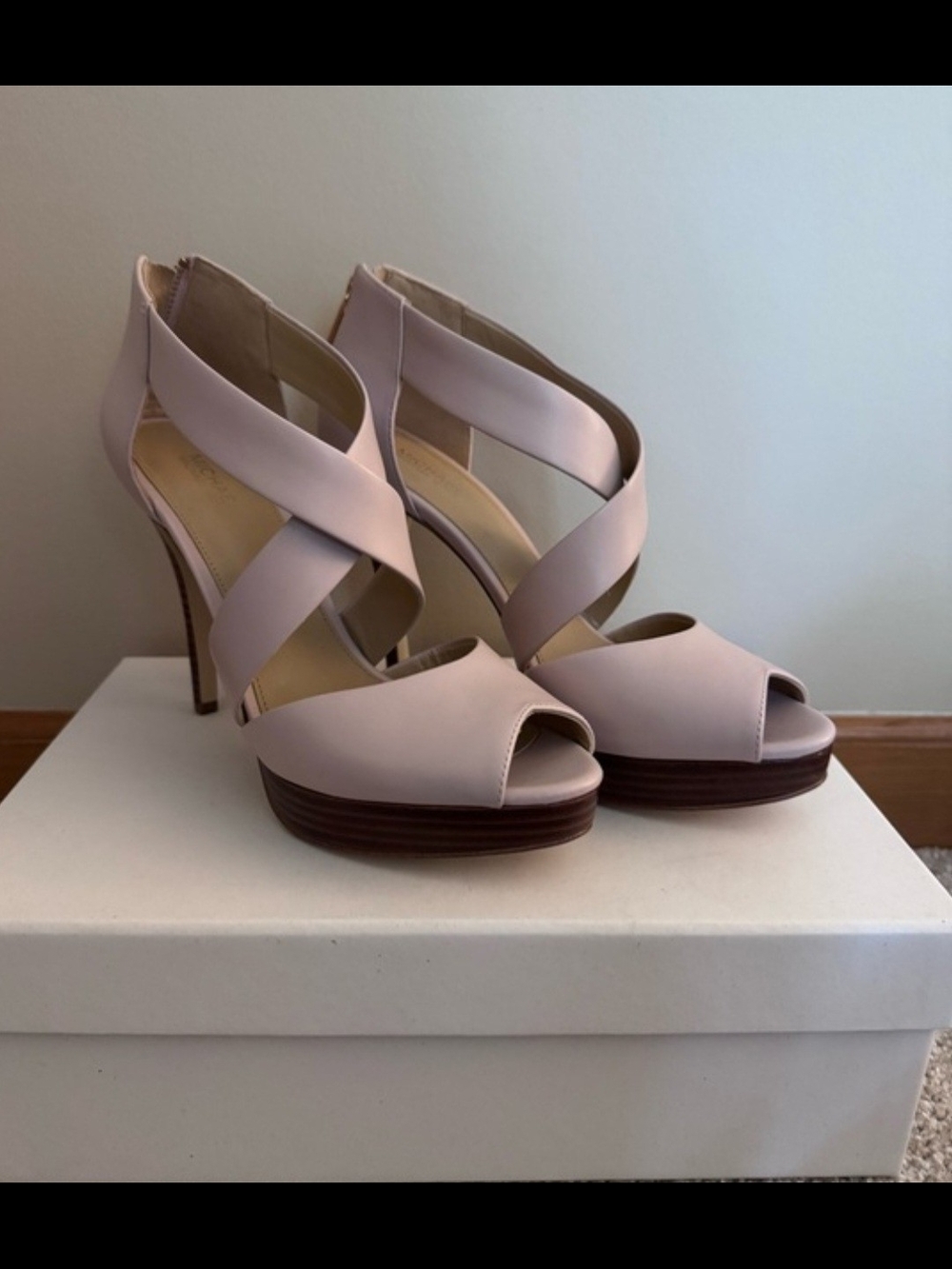 Strappy Peep-Toe High Heels in Light Pink - Picture 3 of 3